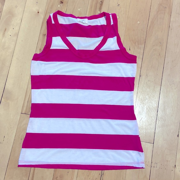 NWOT Anthropologie t.la striped white and bright pink tank size S - Picture 2 of 7